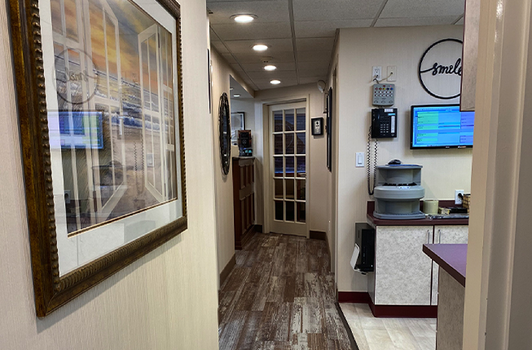 Hallway leading to dental treatment rooms