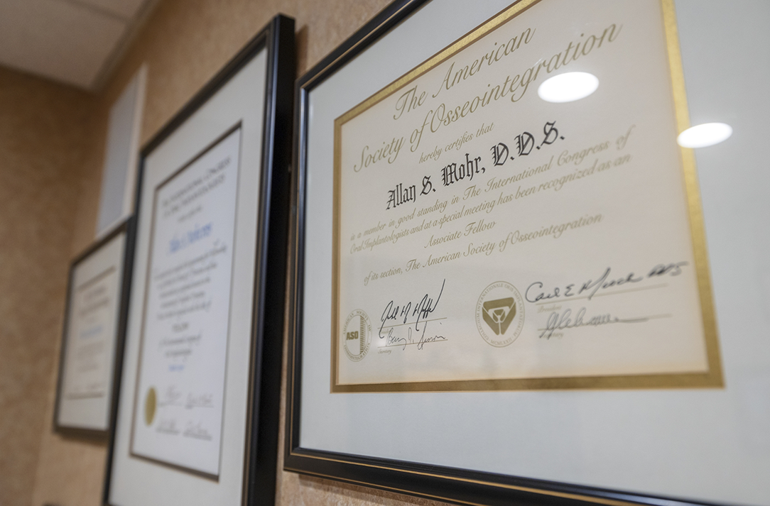 Framed certificate for Doctor Allan Mohr as a Fellow of the American Society of Osseointegration