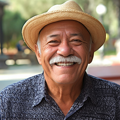 older man smiling with dentures 