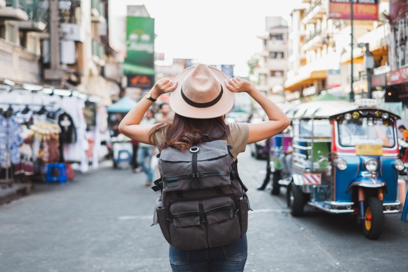 young woman walking through India